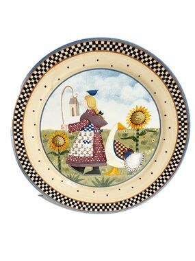 Vintage Williraye Studio Decorative Plate Folk Art Girl / Goose / Sunflower 1999